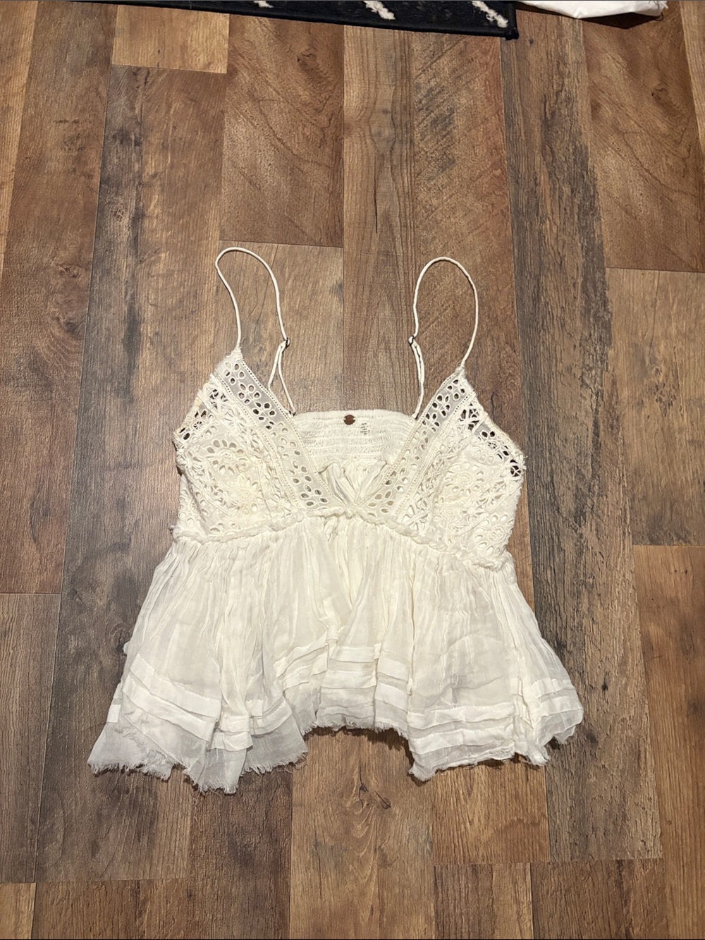 Free People Cream Crochet Lace Spaghetti Strap Camisole
